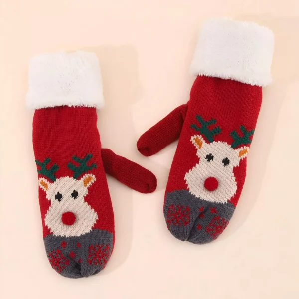 Thermal Fleece-Lined Knit Mittens with Hanging Neck Strap - Image 2