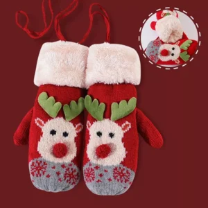 Thermal Fleece-Lined Knit Mittens with Hanging Neck Strap