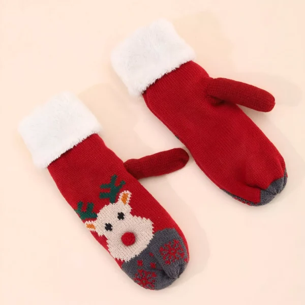 Thermal Fleece-Lined Knit Mittens with Hanging Neck Strap - Image 4