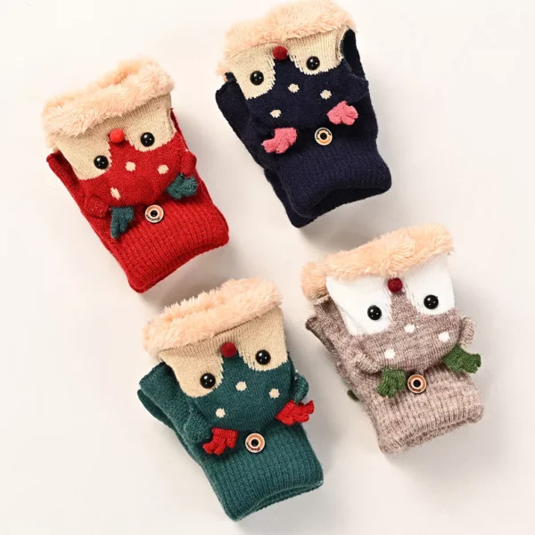 Christmas Cartoon Elk Plush Fingerless Gloves for Kids - Image 2