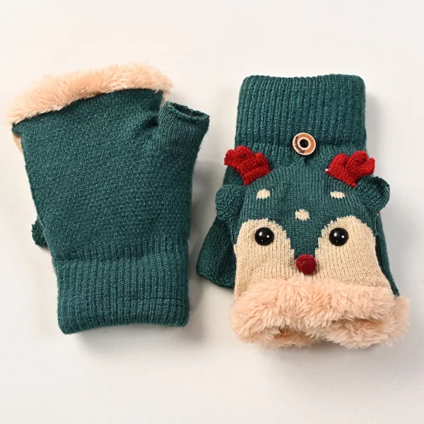 Christmas Cartoon Elk Plush Fingerless Gloves for Kids - Image 4
