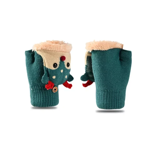 Christmas Cartoon Elk Plush Fingerless Gloves for Kids - Image 5
