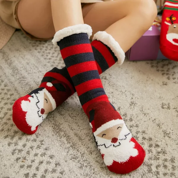 Women’s Fuzzy Sheep Christmas Slipper Socks with Non-Slip Grip - Image 2
