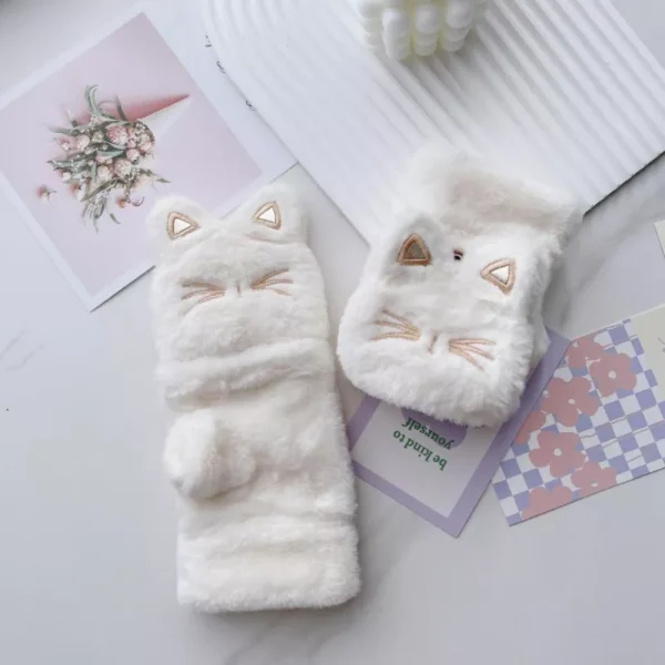 Winter Warm Half Finger Cat Mittens - Image 2