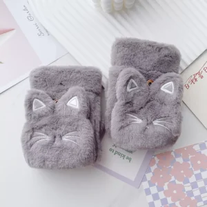 Winter Warm Half Finger Cat Mittens