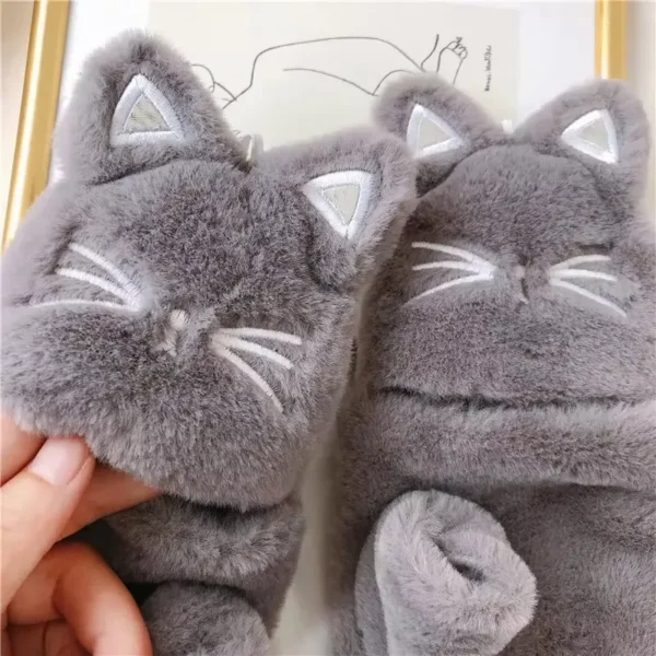 Winter Warm Half Finger Cat Mittens - Image 4