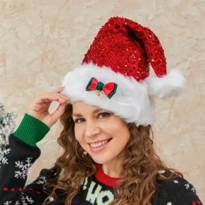 Christmas Sequin Santa Hat with Bow