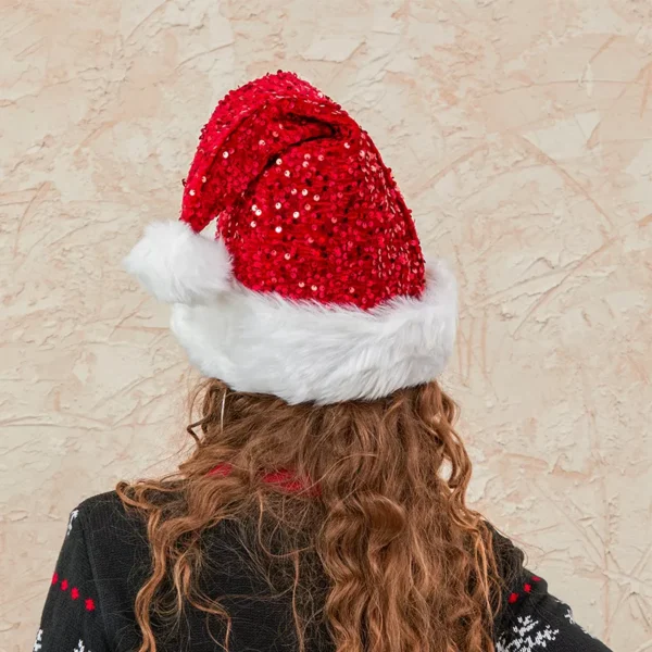 Christmas Sequin Santa Hat with Bow - Image 4