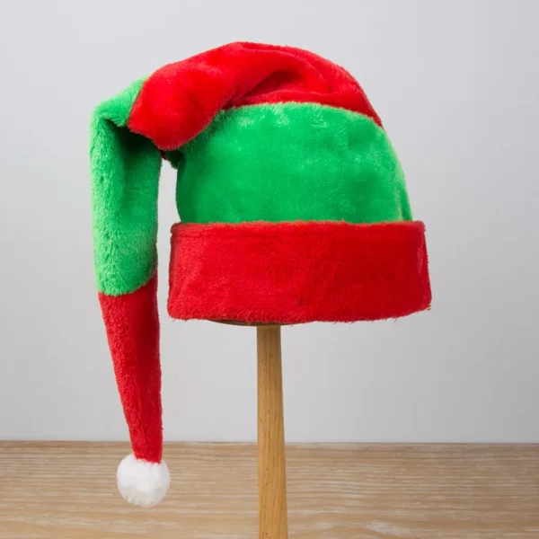 Red and Green Striped Plush Elf Hat - Image 4