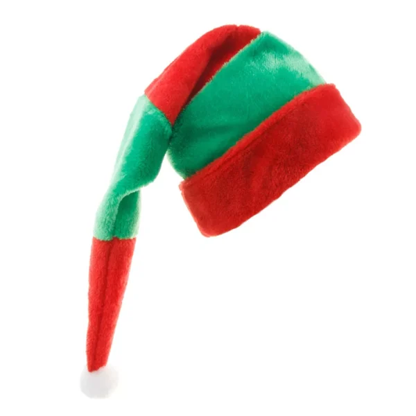 Red and Green Striped Plush Elf Hat - Image 6