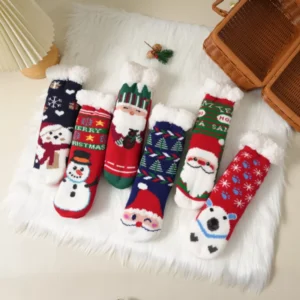 Winter Kids Non-Slip Cartoon Christmas Socks Warm Cotton Thermal Family Socks