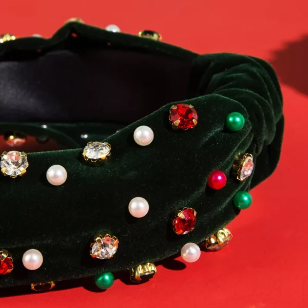 Christmas Pearl Rhinestone Twist Braid Headband - Image 4