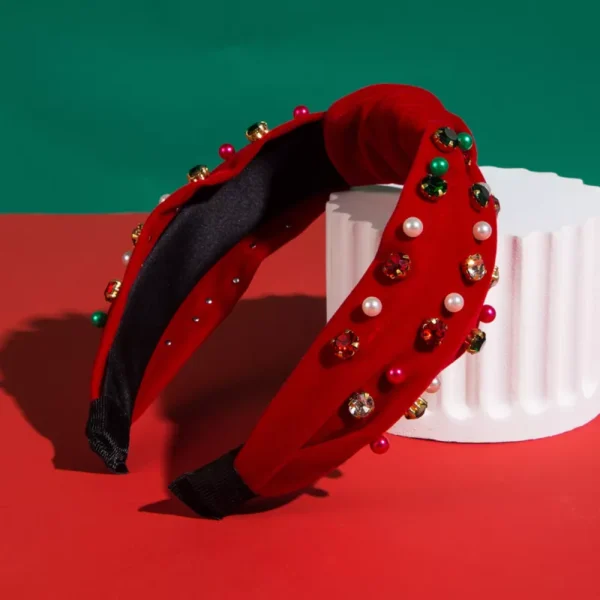 Christmas Pearl Rhinestone Twist Braid Headband - Image 3