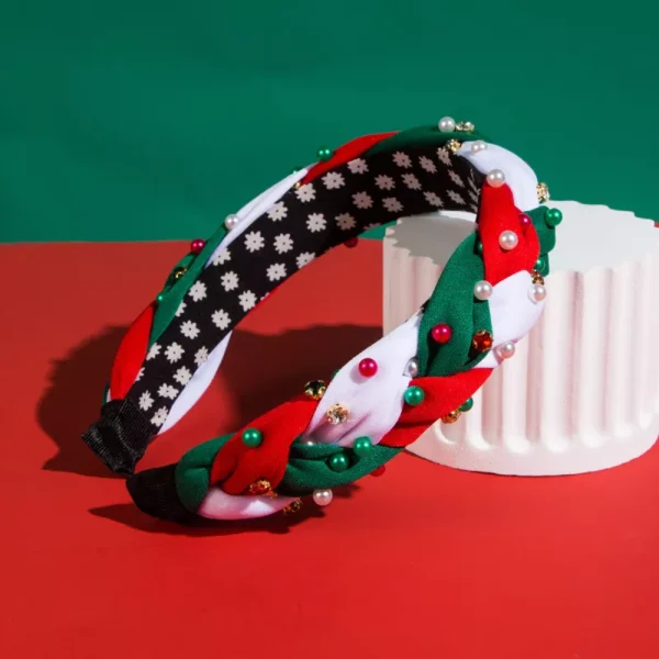 Christmas Pearl Rhinestone Twist Braid Headband - Image 5