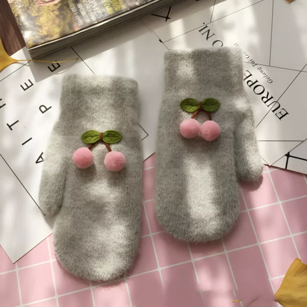 Winter Warm Cute Knitted Mittens with Velvet Lining - Image 6