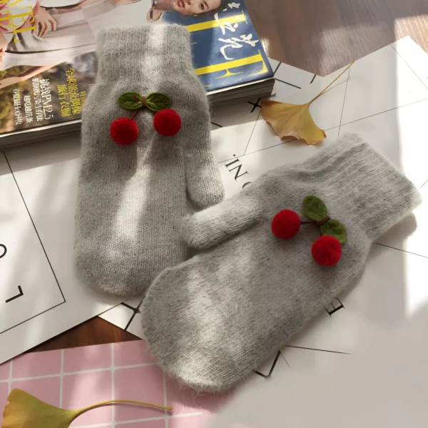 Winter Warm Cute Knitted Mittens with Velvet Lining - Image 4