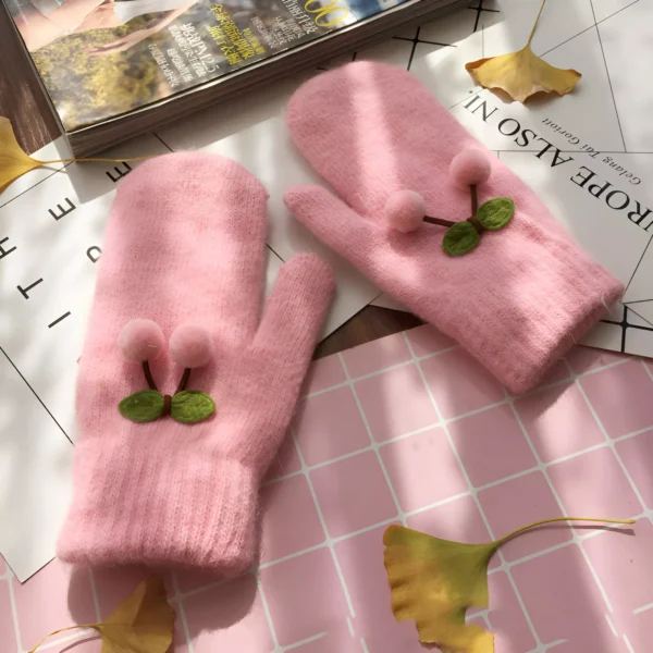 Winter Warm Cute Knitted Mittens with Velvet Lining - Image 3