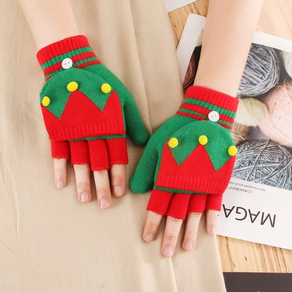 Christmas Cartoon Flip Top Gloves - Image 2