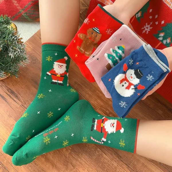 Festive Christmas Socks - Funny Snowflake, Santa, Elk, Cotton Crew Socks - Image 4