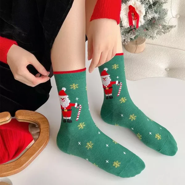 Festive Christmas Socks - Funny Snowflake, Santa, Elk, Cotton Crew Socks - Image 5