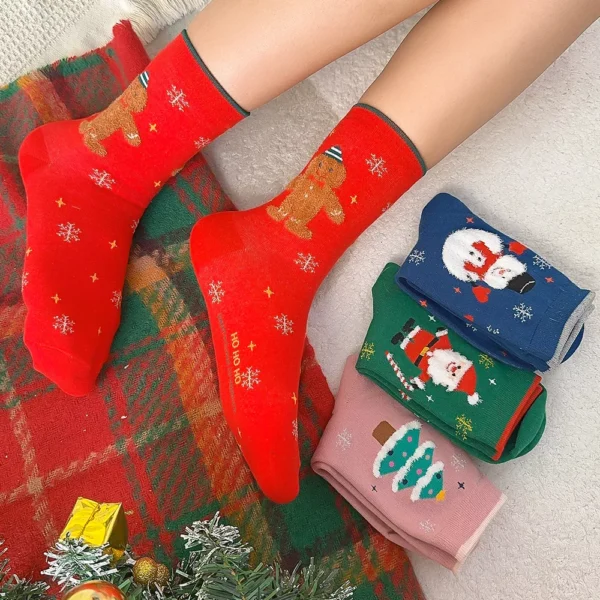 Festive Christmas Socks - Funny Snowflake, Santa, Elk, Cotton Crew Socks - Image 3