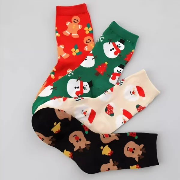 4 Pairs Women’s Christmas Socks - Cute Cartoon Designs - Image 2