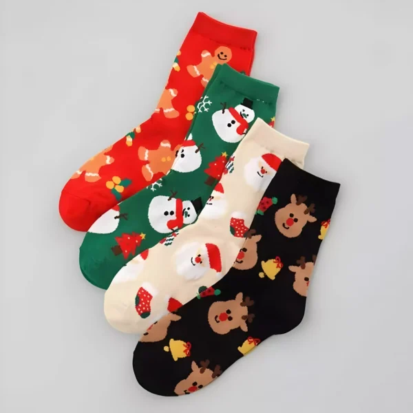 4 Pairs Women’s Christmas Socks - Cute Cartoon Designs - Image 3
