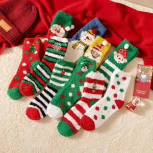 Christmas Coral Velvet Cartoon Socks with Decorative Gift Ball