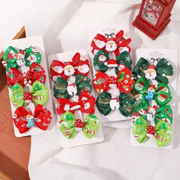 4-Piece Baby Girls Christmas Snowman Hair Clip Set - Image 4