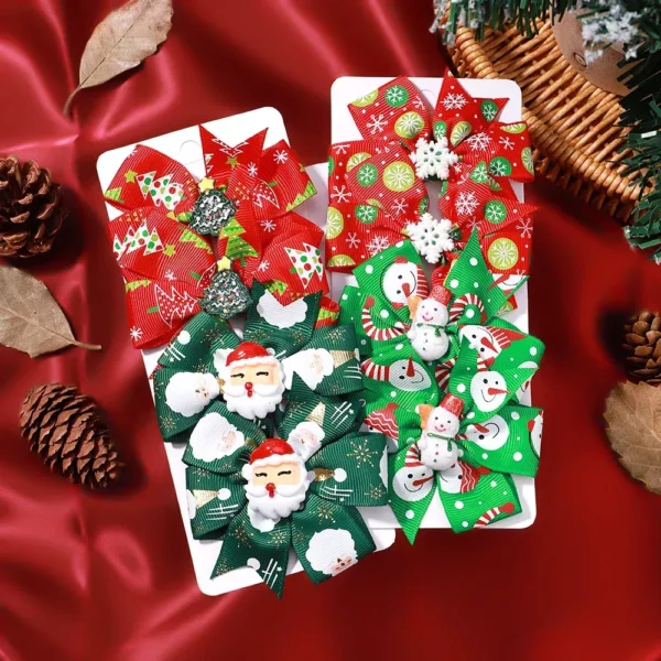 4-Piece Baby Girls Christmas Snowman Hair Clip Set - Image 2