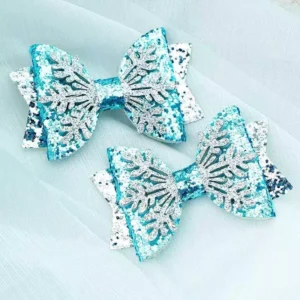 2PCS Christmas Glitter Snowflake Hair Bow Clips for Baby Girls - Festive Barrettes