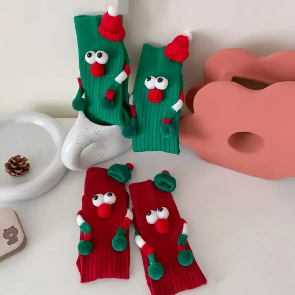Cute Cartoon Elastic Socks with Magnet Holding Hands Design - Image 5