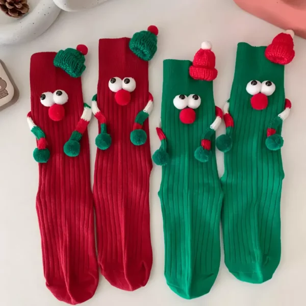 Cute Cartoon Elastic Socks with Magnet Holding Hands Design - Image 2