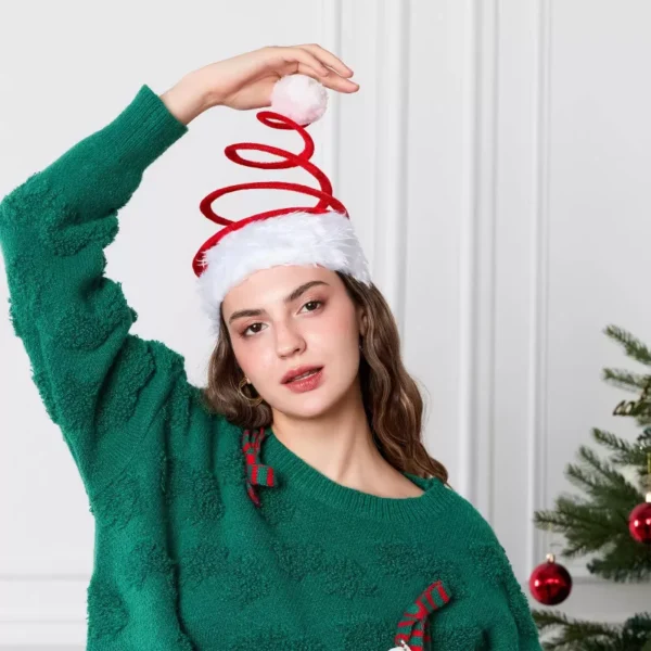 Spiral Pompom Christmas Hat - Image 2