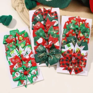 6-Pack Christmas Holiday Bow Hair Clips for Kids – Festive & Fun Hair Accessories