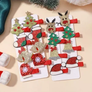 8-Piece Christmas Hair Clip Set for Kids - Festive Holiday Party Accessories