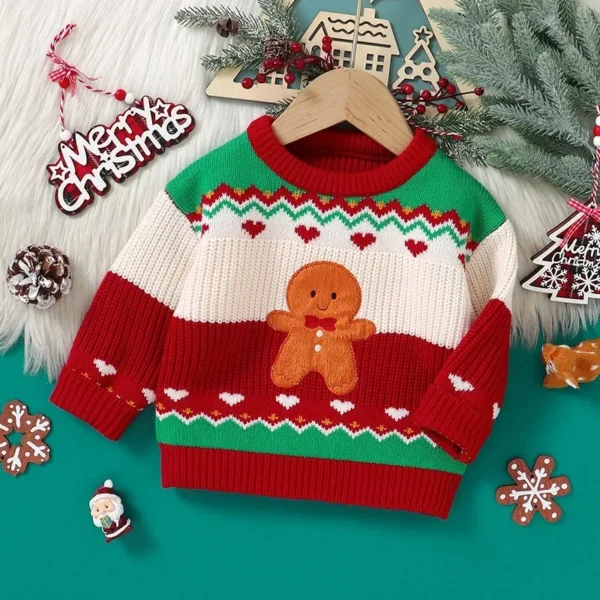 Christmas Toddler Baby Sweater with Gingerbread Man Embroidery - Image 5