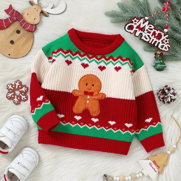 Christmas Toddler Baby Sweater with Gingerbread Man Embroidery - Image 3