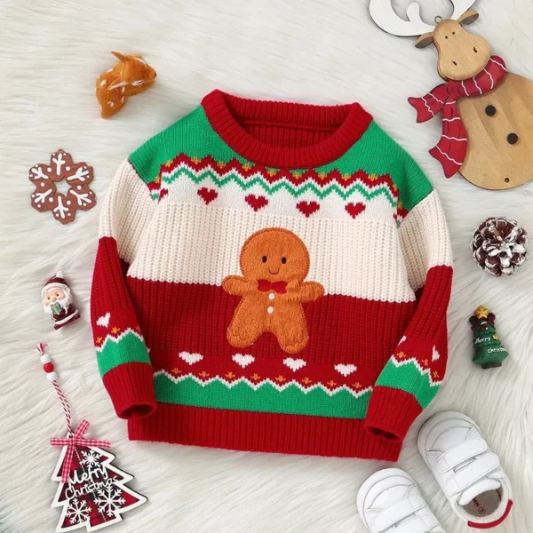 Christmas Toddler Baby Sweater with Gingerbread Man Embroidery - Image 4
