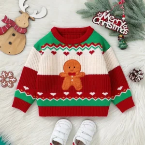 Christmas Toddler Baby Sweater with Gingerbread Man Embroidery