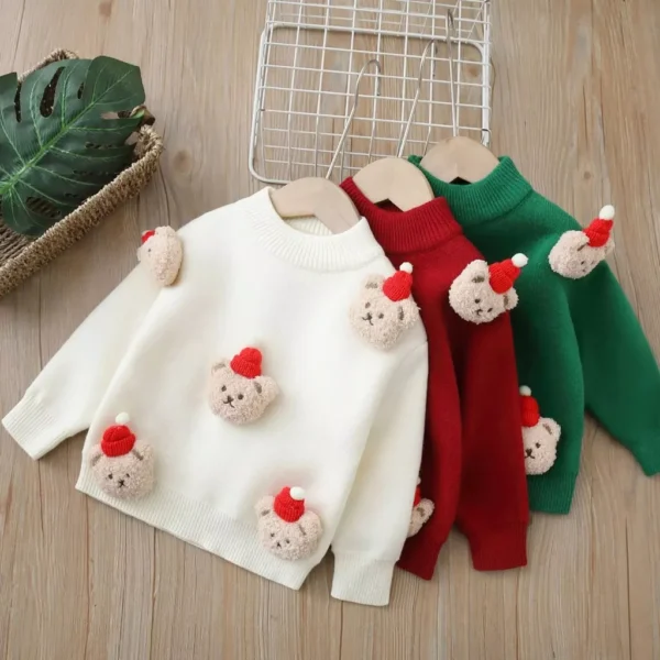Kids Cartoon Bear Sweater - Image 3