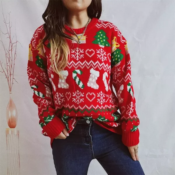 Cozy Snowflake Knit Christmas Sweater & Socks Set for Women - Image 4
