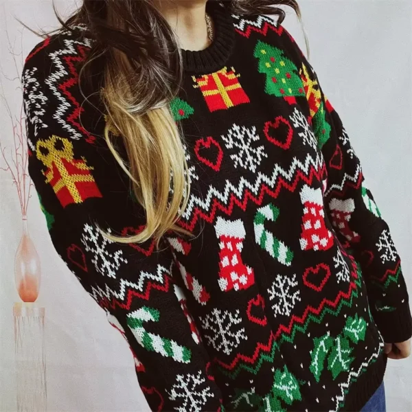 Cozy Snowflake Knit Christmas Sweater & Socks Set for Women - Image 8
