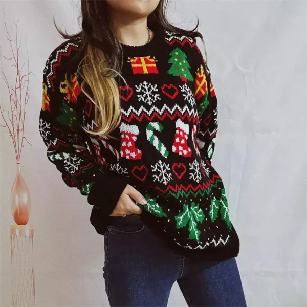 Cozy Snowflake Knit Christmas Sweater & Socks Set for Women - Image 5
