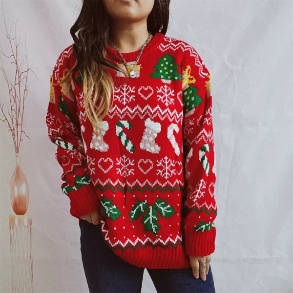 Cozy Snowflake Knit Christmas Sweater & Socks Set for Women - Image 2