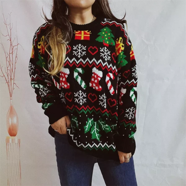 Cozy Snowflake Knit Christmas Sweater & Socks Set for Women - Image 3