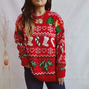 Cozy Snowflake Knit Christmas Sweater & Socks Set for Women