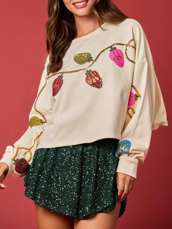 Women’s Y2K Cropped Sequin Christmas Light Pullover Sweatshirt - Image 6