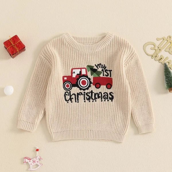 Christmas Baby Sweater with Letter & Tractor Embroidery - Image 3