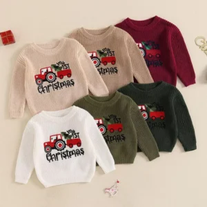 Christmas Baby Sweater with Letter & Tractor Embroidery